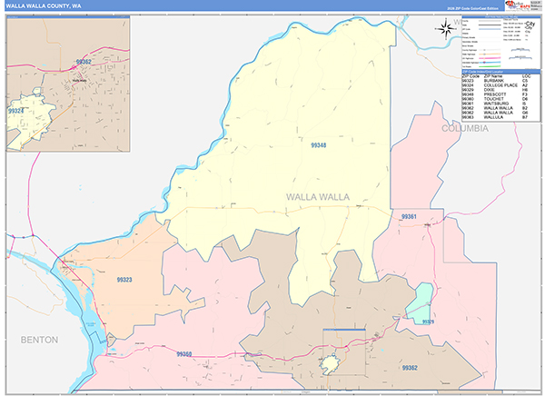 Walla Walla County, WA Wall Map Color Cast Style